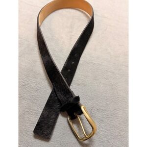 Streets Ahead Black Haircalf Genuine Leather Belt with Solid Brass Buckle Small